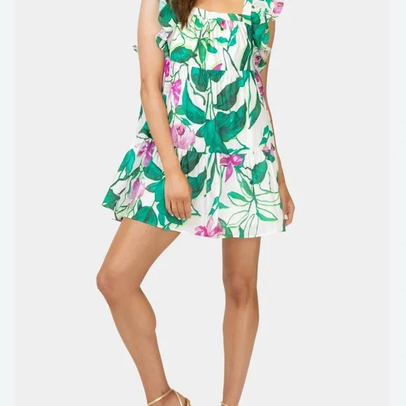 NWOT Lavender Brown Green and Pink Ruffled Tiered Blouse - Picture 5 of 6